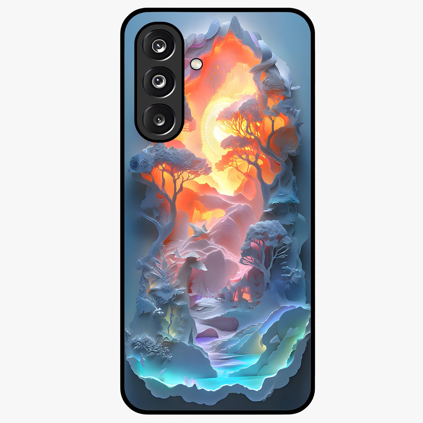 Glow Forest Portal Glass Case showing flat back view with glowing forest portal artwork and glossy glass finish.