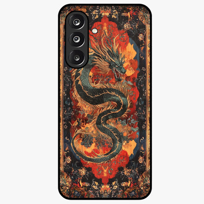 Inferno Dragon Soul Glass Case showing flat back view with fiery dragon artwork and glossy glass finish.