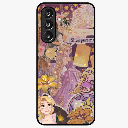 Magical Tangled Dream Glass Case showing flat back view with dreamy tangled artwork and glossy glass finish.