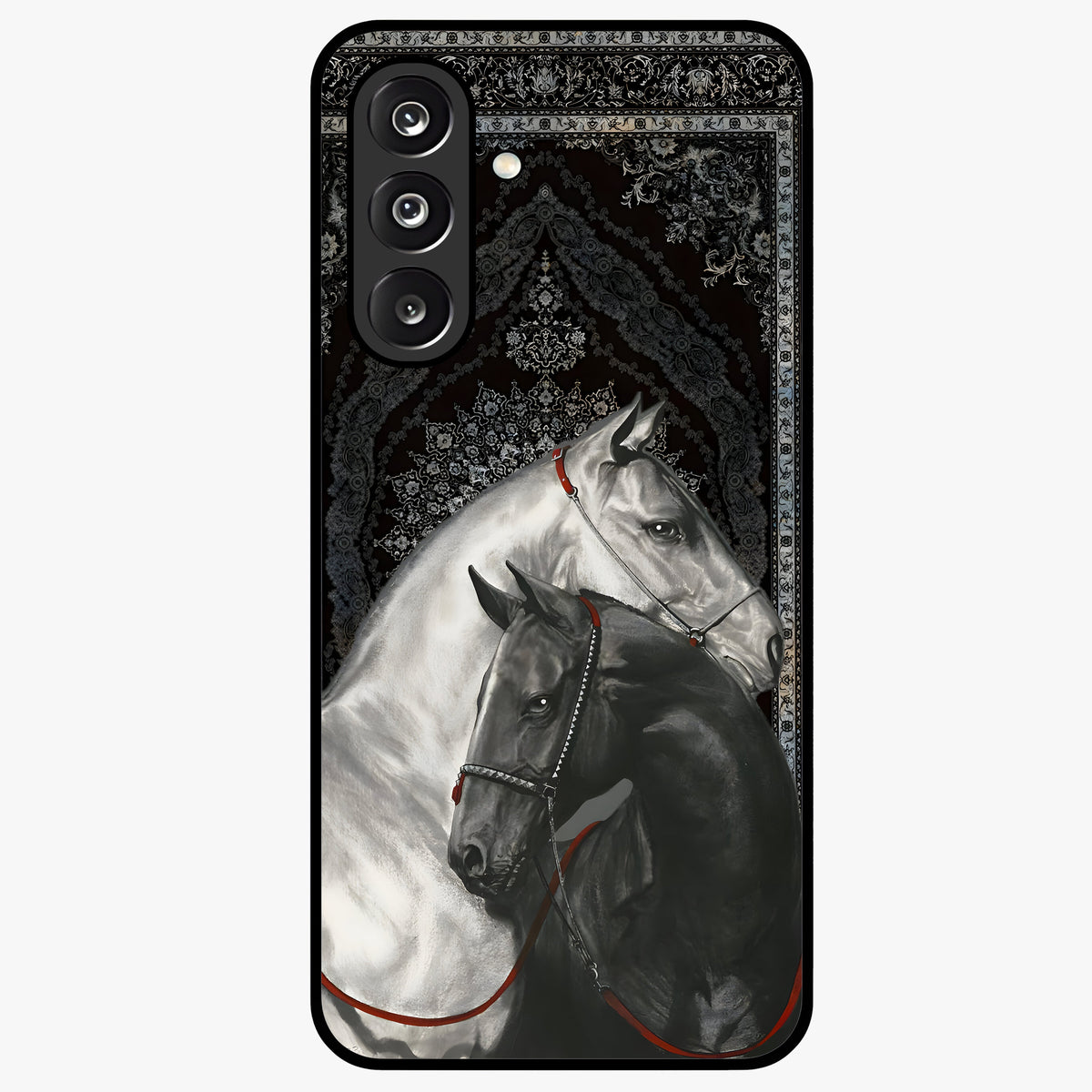 Majestic Ride Legacy Glass Case showing flat back view with powerful automotive inspired artwork and glossy glass finish.
