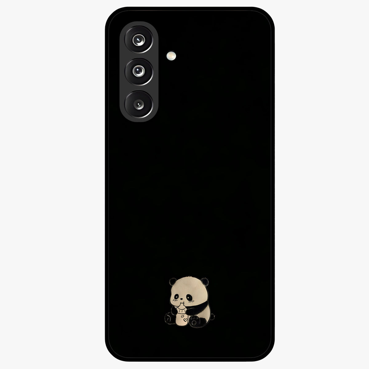 Midnight Panda Love Glass Case showing flat back view with cute panda themed artwork and glossy glass finish.