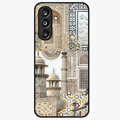 Mughal Marble Legacy Glass Case showing flat back view with intricate Mughal inspired marble pattern and glossy glass finish.