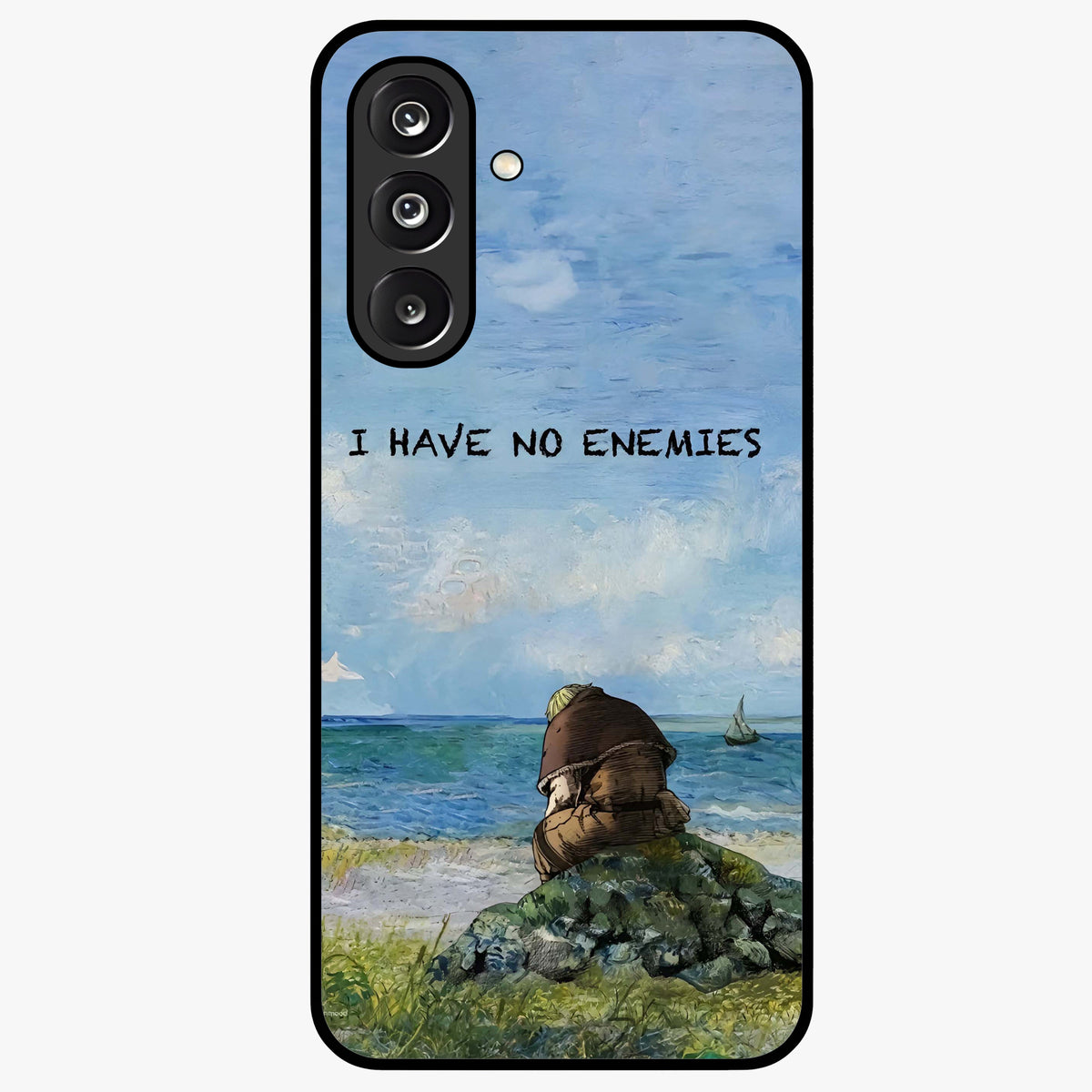 Peace Beyond War Glass Case showing flat back view with symbolic peace themed artwork and glossy glass finish.