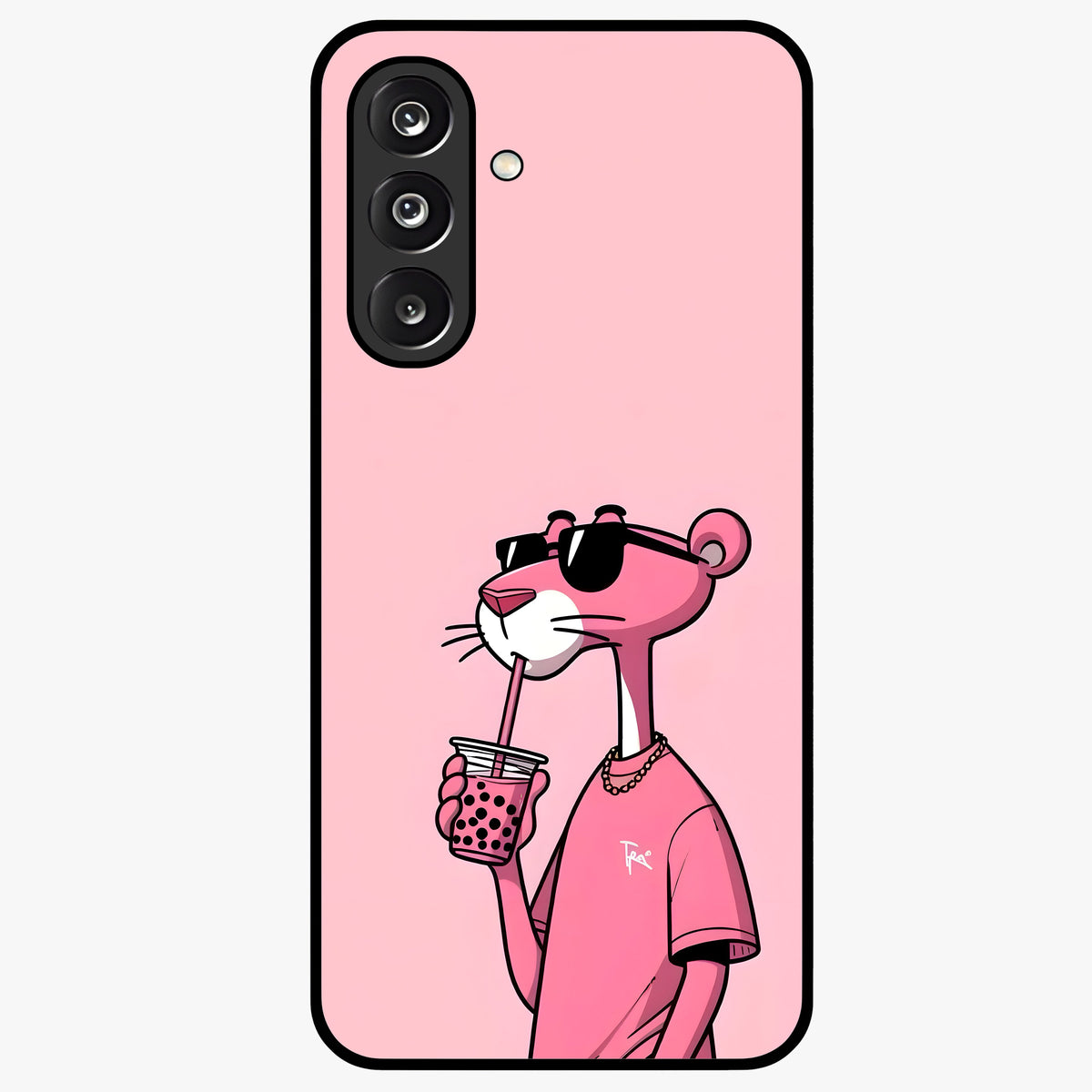 Pink Panther Glass Case showing flat back view with iconic pink panther artwork and glossy glass finish.