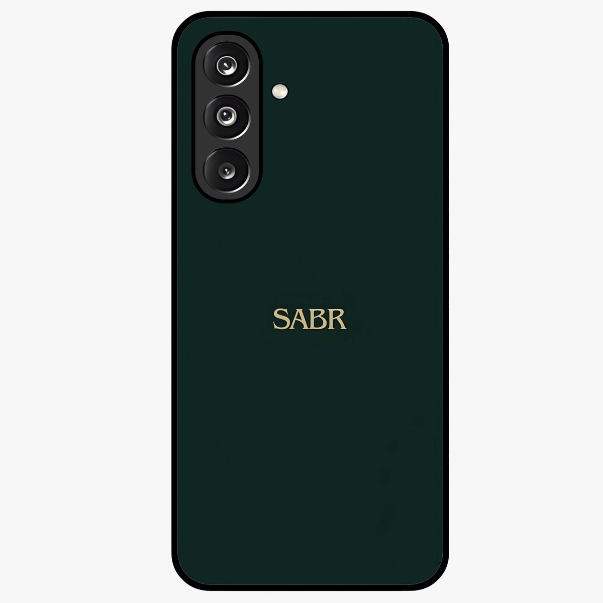 Sabr Minimal Patience Glass Case showing flat back view with minimalist typography artwork and glossy glass finish.