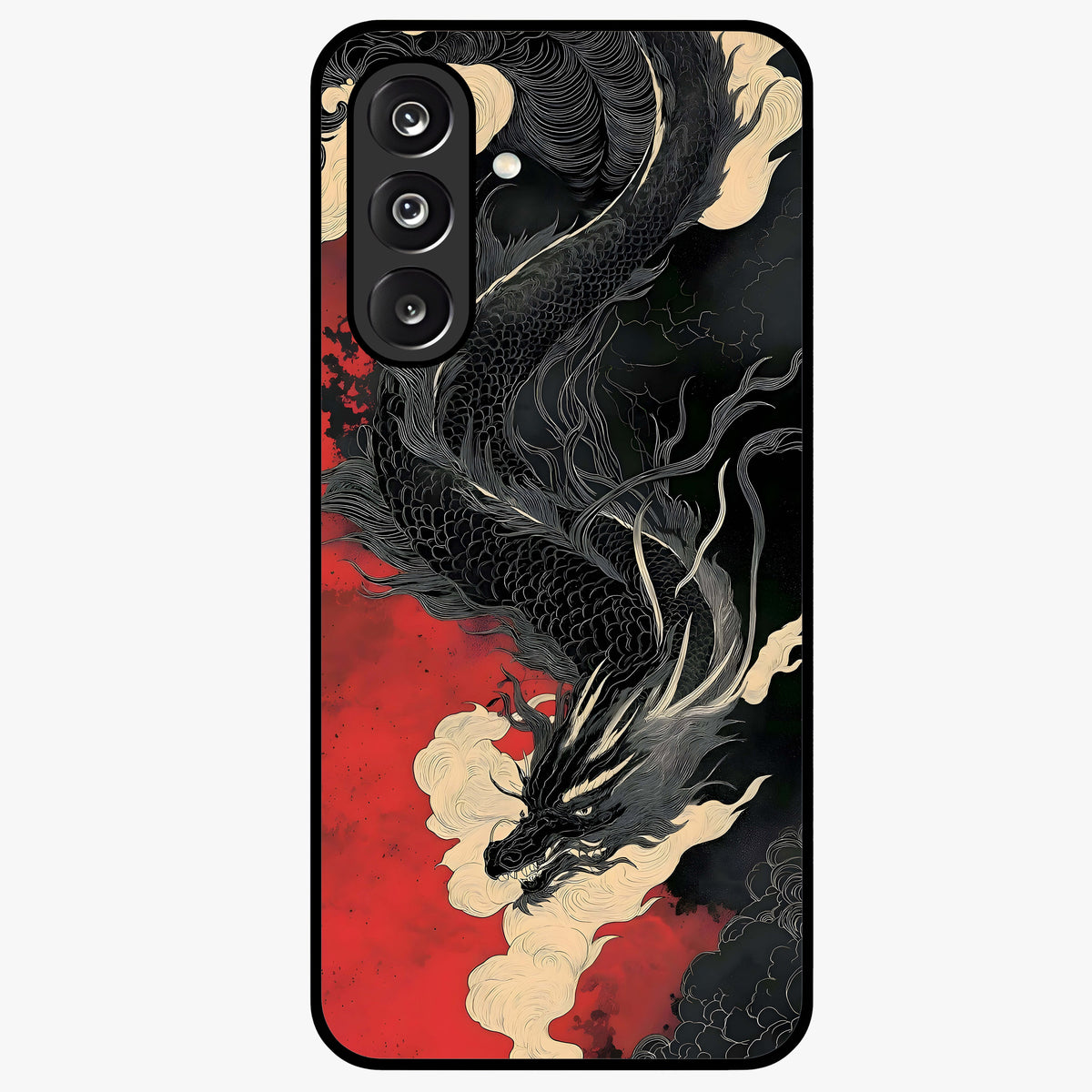 Shadow Dragon Fury Glass Case showing flat back view with fierce dragon artwork and glossy glass finish.