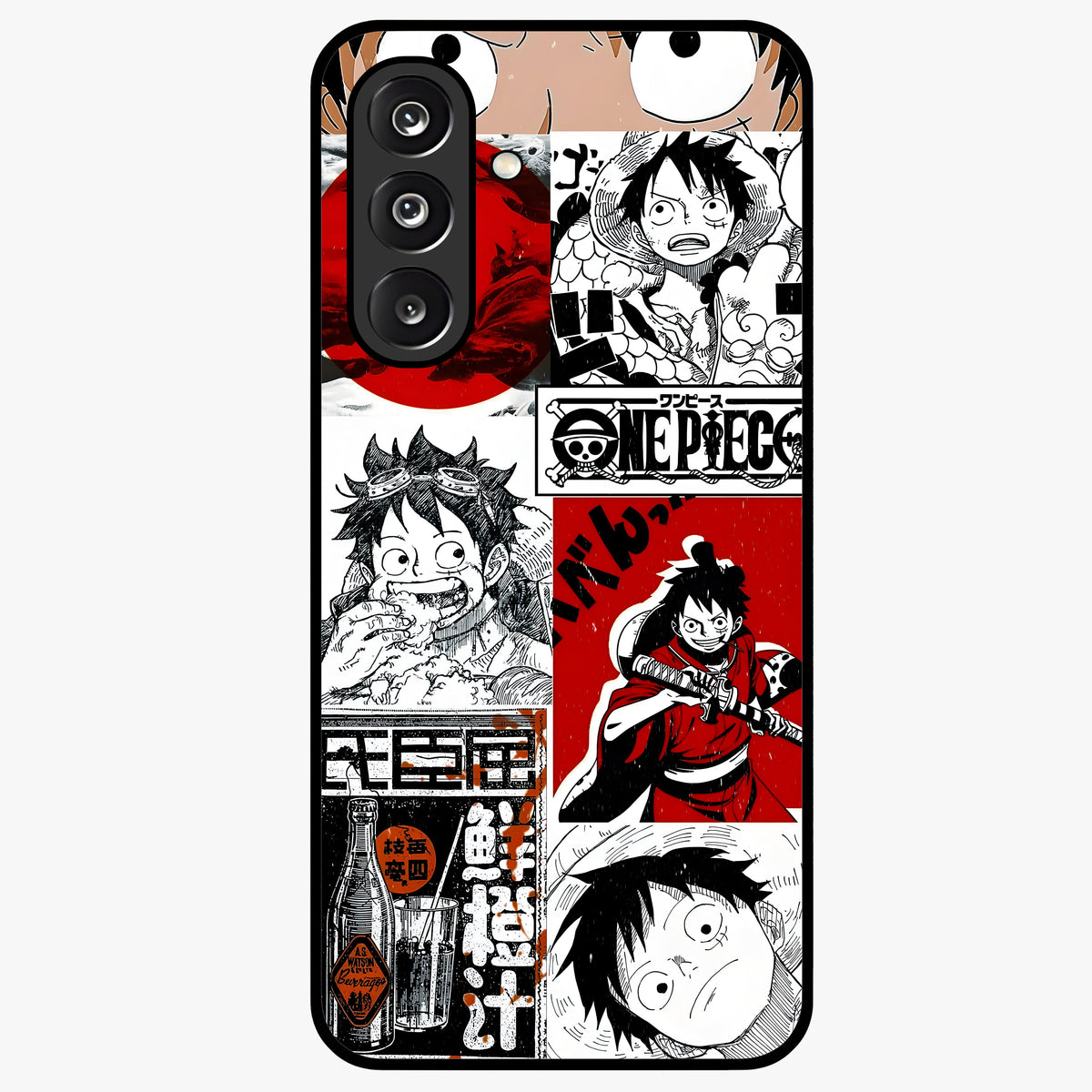 Strawhat Chaos Panels Glass Case showing flat back view with anime inspired chaos panel artwork and glossy glass finish.