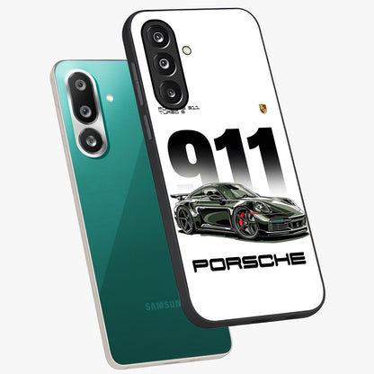 911 Turbo Dominance Glass Case displayed in premium angled mockup highlighting sporty car illustration and sleek glass surface.