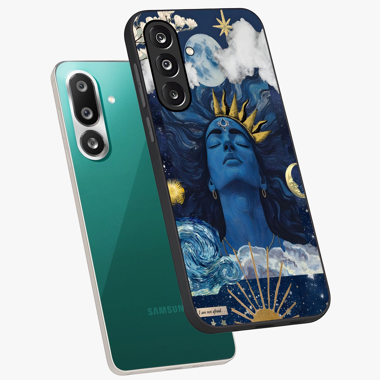 Aesthetic Lord Shiva Glass Case displayed in angled mockup highlighting spiritual Shiva illustration and sacred aesthetic design.