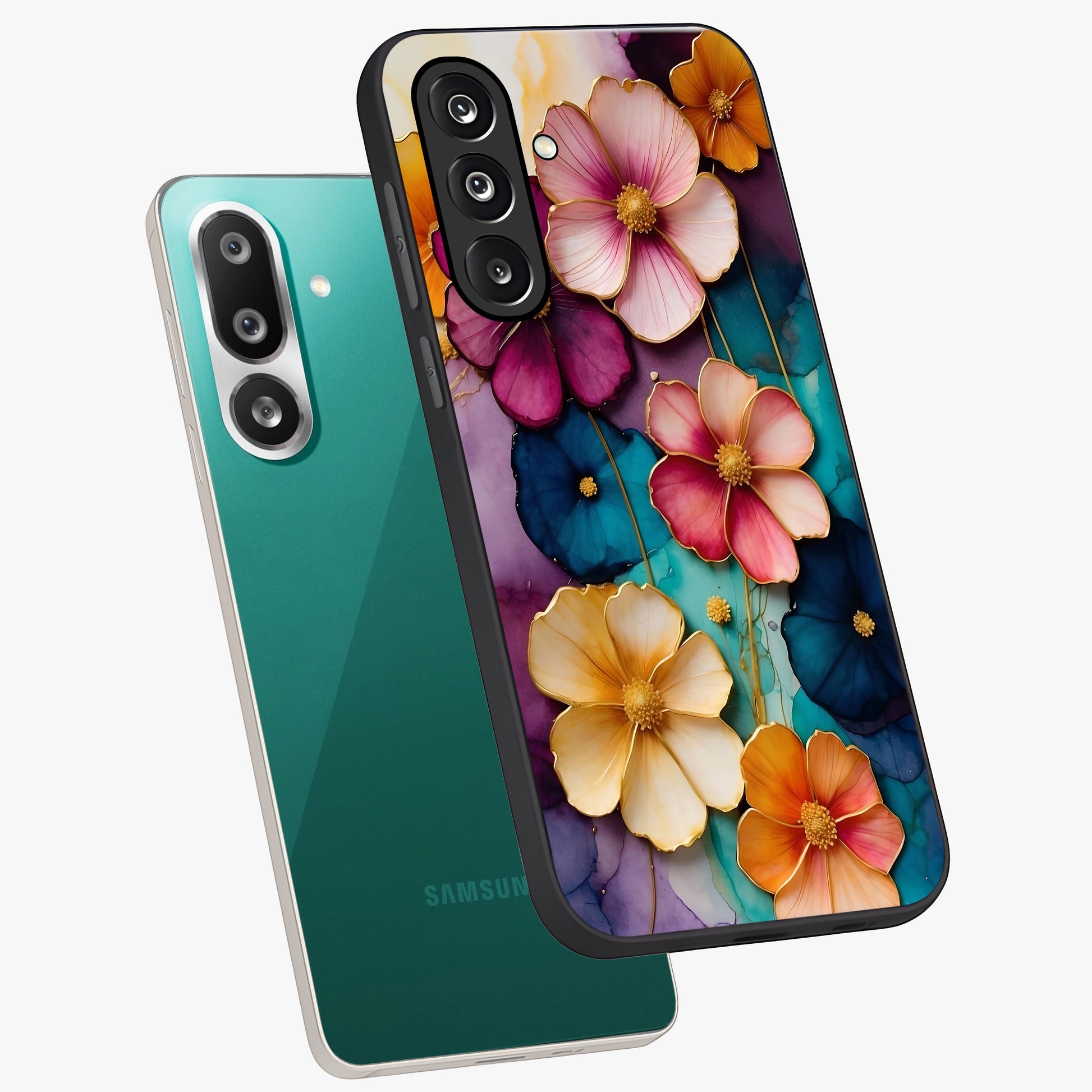 Artlyn Grace Flower Pattern Glass Case displayed in angled mockup highlighting delicate flower pattern design and smooth glass surface.