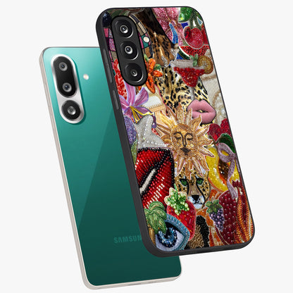 Beaded Fashion Jungle Glass Case displayed in angled mockup highlighting colorful fashion bead design and artistic pattern.