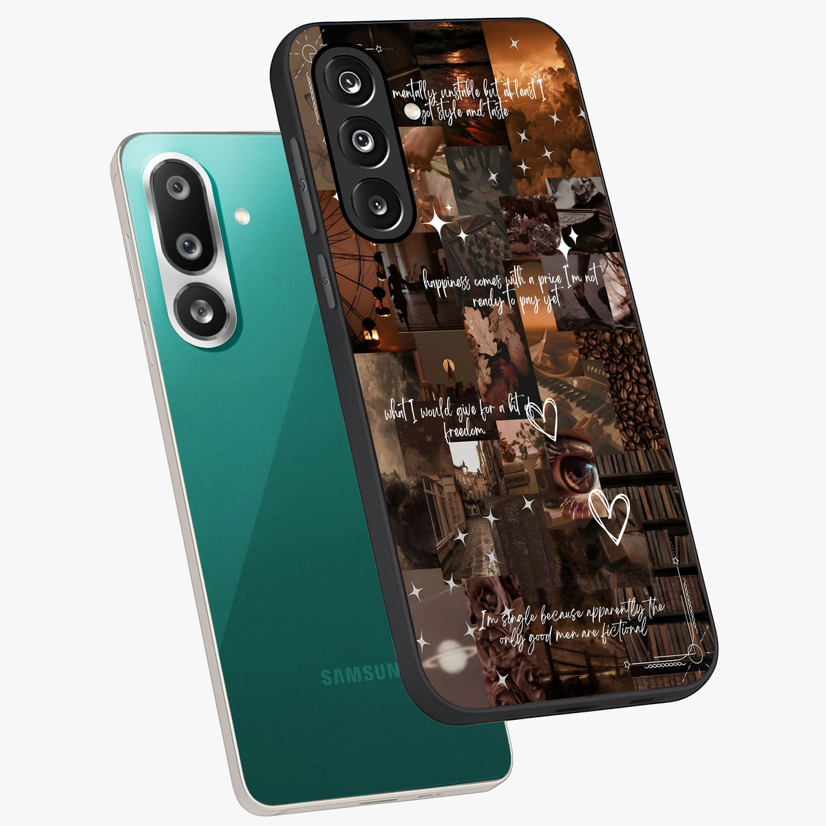 Bittersweet Aesthetic Chaos Glass Case displayed in angled mockup highlighting expressive abstract artwork and edgy aesthetic theme.