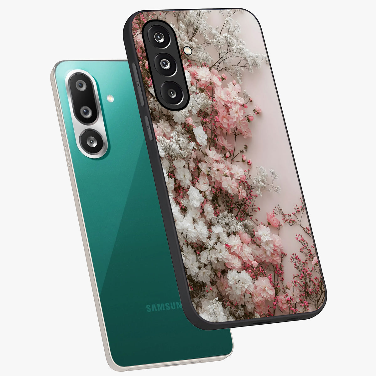 Blush Blossom Cloud Glass Case displayed in angled mockup highlighting soft cloud and blossom design with pastel aesthetic.