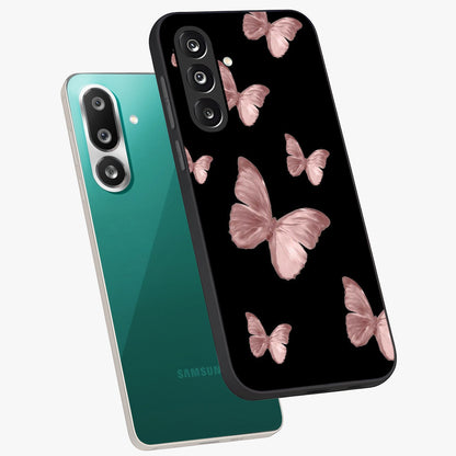 Butterfly Pattern Glass Case displayed in angled mockup highlighting delicate butterfly design and aesthetic pattern style.