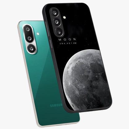 Cosmic Moon Glow Glass Case displayed in angled mockup highlighting celestial moon design with cosmic aesthetic theme.