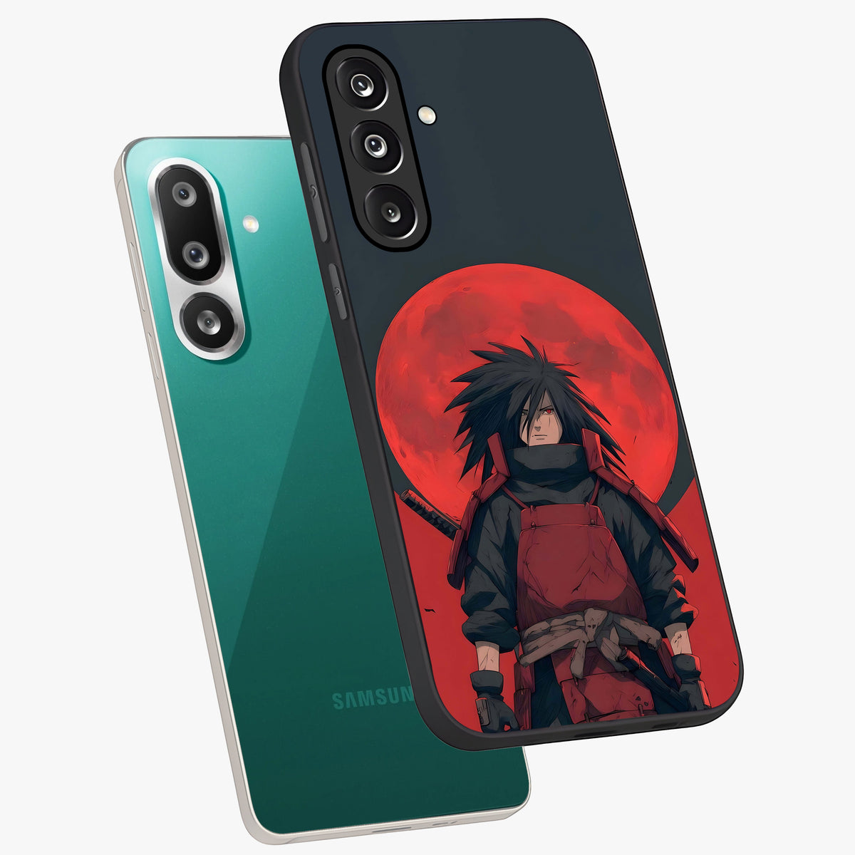 Crimson Moon Warlord Glass Case displayed in angled mockup highlighting dramatic crimson moon design with fantasy aesthetic.