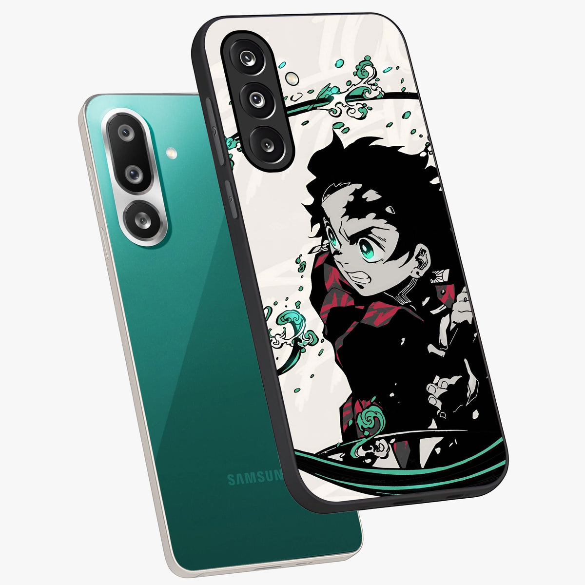 Demon Slayer Glass Case displayed in angled mockup highlighting dramatic anime character design with action aesthetic.