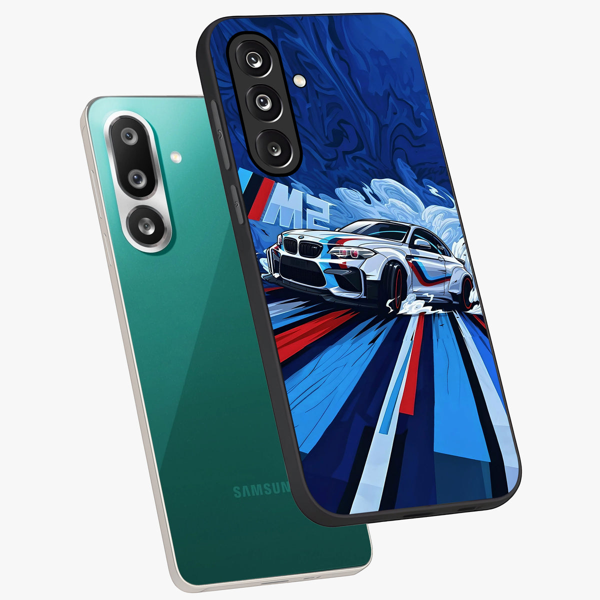 Drift Power Rush Glass Case displayed in angled mockup highlighting powerful drift car design with sporty aesthetic style.