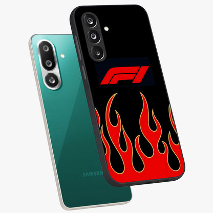 Fire F11 Glass Case displayed in angled mockup highlighting bold fire inspired graphic with energetic aesthetic style.