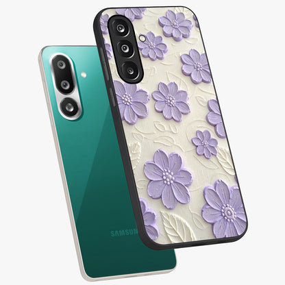 Floral Wall Art With Purple Flowers Glass Case displayed in angled mockup highlighting vibrant purple floral illustration with artistic aesthetic.