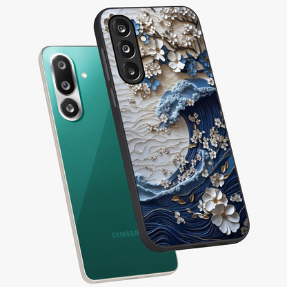 Floral Wave Origami Glass Case displayed in angled mockup highlighting geometric origami flower design with modern aesthetic style.