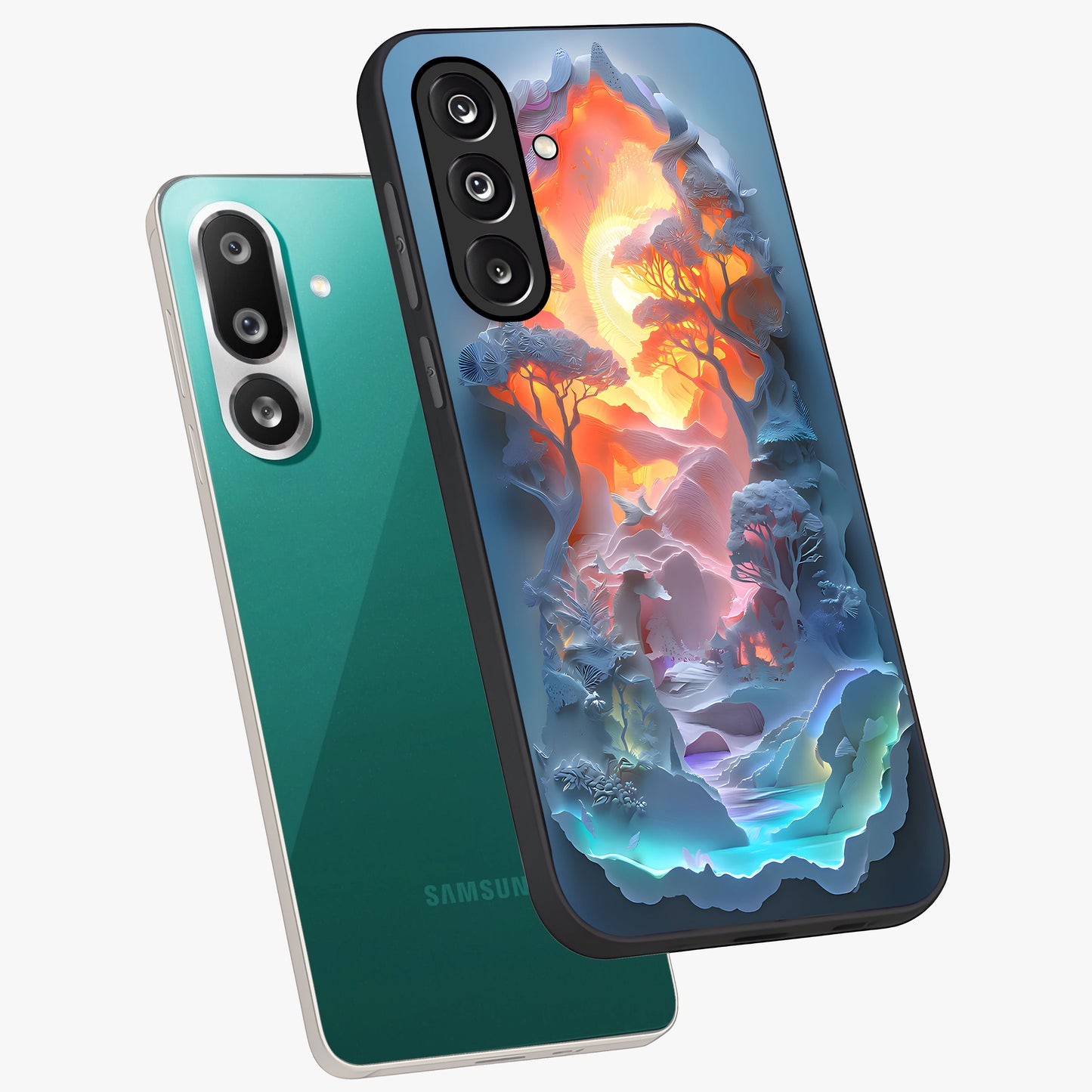 Glow Forest Portal Glass Case displayed in angled mockup highlighting mystical forest design with magical glowing aesthetic.