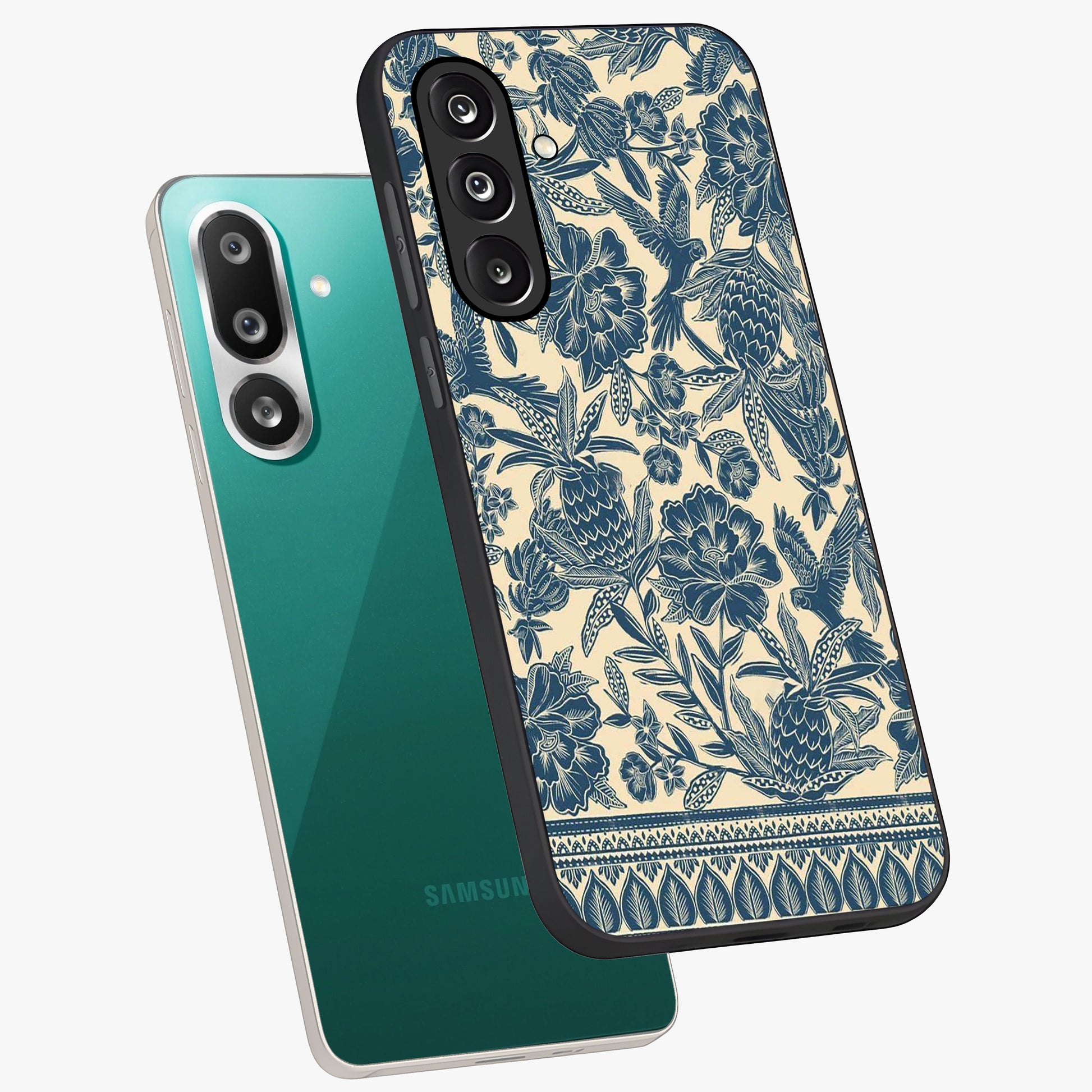Heirloom Wild Bloom Glass Case displayed in angled mockup highlighting botanical bloom design with classic aesthetic style.