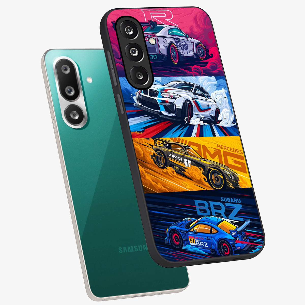 JDM Sports Car Glass Case displayed in angled mockup highlighting sleek Japanese racing car design with automotive aesthetic.