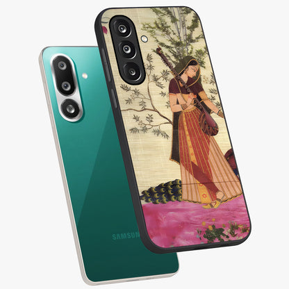 Lady With Veena Art Glass Case displayed in angled mockup highlighting graceful musical illustration with cultural artistic aesthetic.