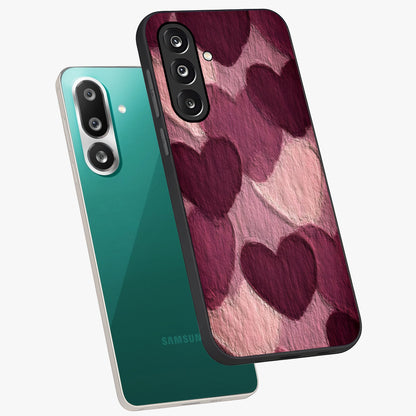 Layered Paper Hearts Glass Case displayed in angled mockup highlighting creative paper craft heart design with romantic aesthetic.