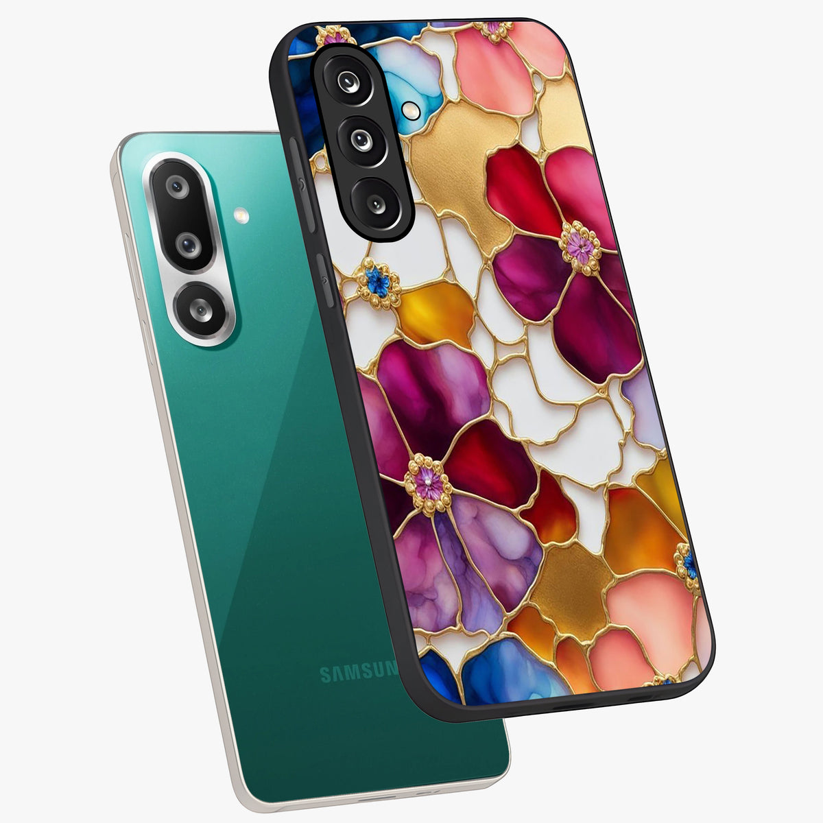 Marble Flower Pattern Glass Case displayed in angled mockup highlighting elegant marble floral design with modern aesthetic.