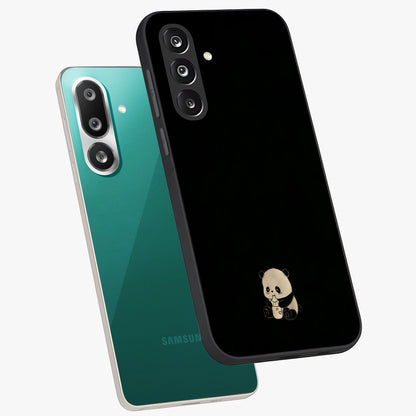 Midnight Panda Love Glass Case displayed in angled mockup highlighting adorable panda illustration with midnight aesthetic.