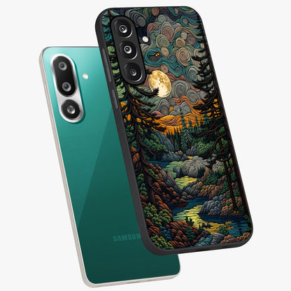 Moonlight Forest Dream Glass Case displayed in angled mockup highlighting dreamy forest design with glowing moon aesthetic.