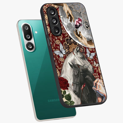 Moonlit Royal Stallion Glass Case displayed in angled mockup highlighting powerful stallion illustration with royal night aesthetic.