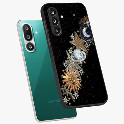 Pearls Universe Object Glass Case displayed in angled mockup highlighting celestial pearl design with dreamy aesthetic.