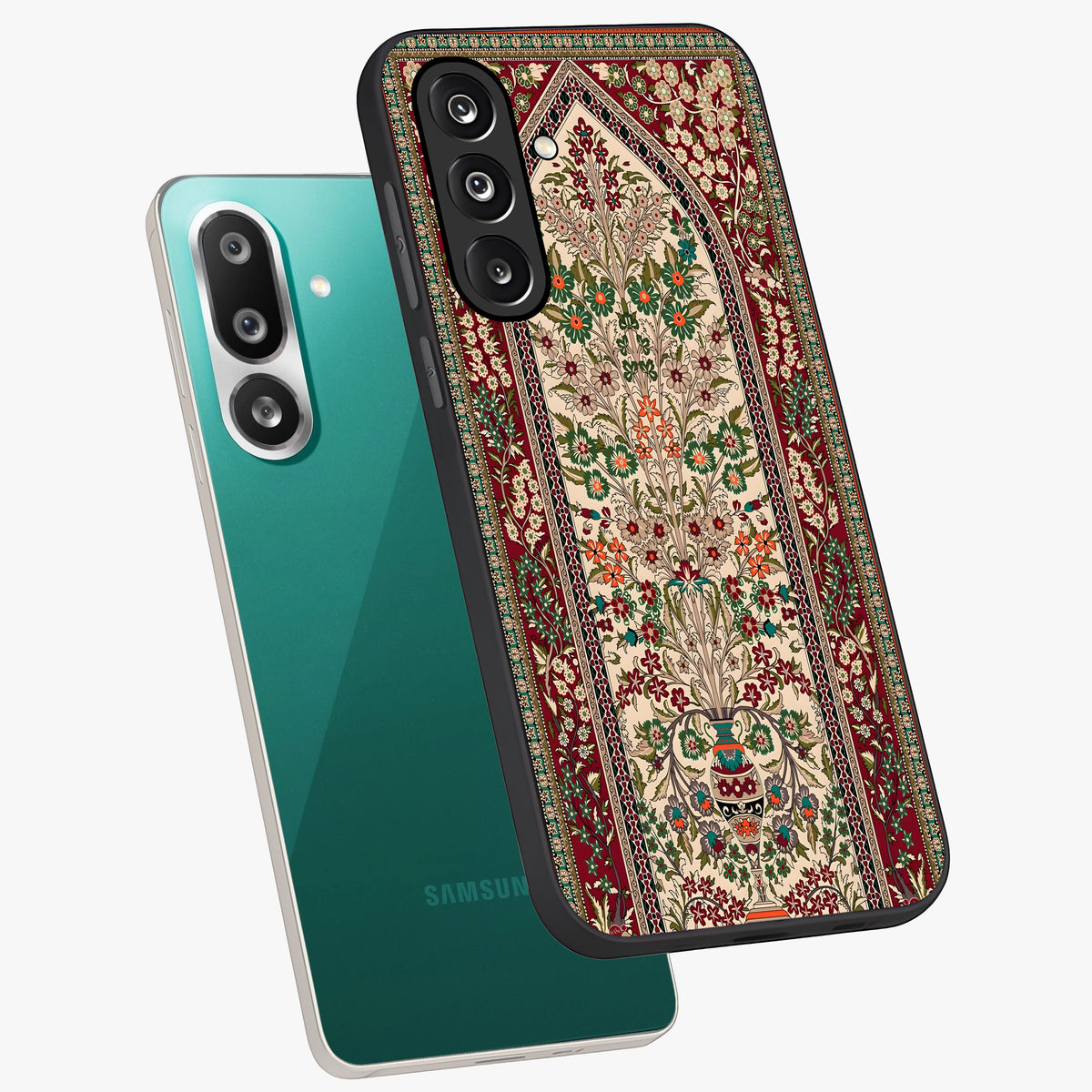 Persian Inspired Glass Case displayed in angled mockup highlighting intricate traditional design with elegant cultural aesthetic.