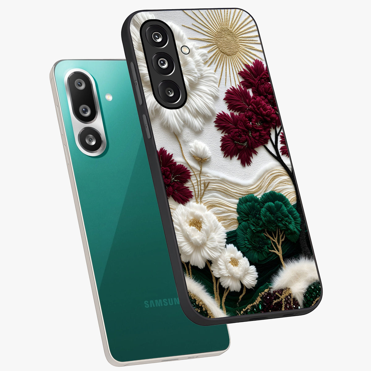 Radiant Bloom Elegance Glass Case displayed in angled mockup highlighting graceful floral design with radiant aesthetic style.