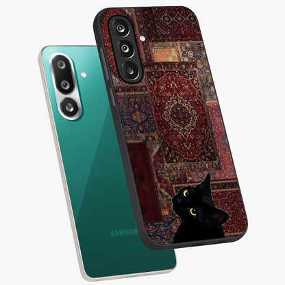 Regal Magic Cat Apple Glass Case displayed in angled mockup highlighting whimsical feline design with fantasy aesthetic.