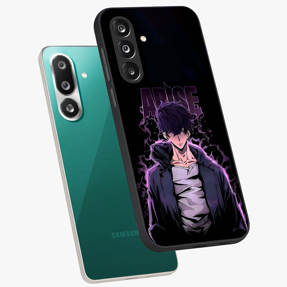 Shadow Monarch Awakening Glass Case displayed in angled mockup highlighting dramatic shadow warrior design with fantasy aesthetic.