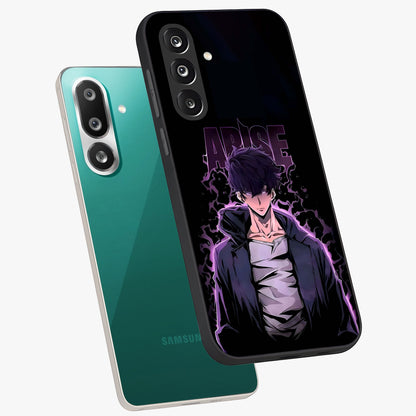 Shadow Monarch Awakening Glass Case displayed in angled mockup highlighting dramatic shadow warrior design with fantasy aesthetic.