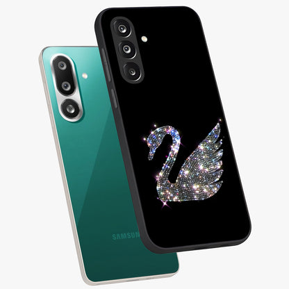Starlit Swan Grace Glass Case displayed in angled mockup highlighting elegant swan illustration with dreamy celestial aesthetic.