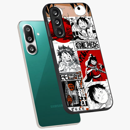 Strawhat Chaos Panels Glass Case displayed in angled mockup highlighting vibrant anime collage design with action aesthetic.