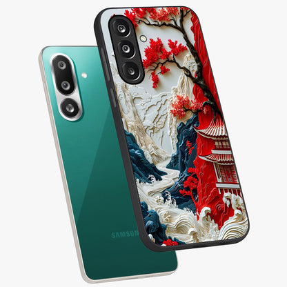 Whispers Of Sakura Waves Glass Case displayed in angled mockup highlighting flowing sakura design with soft floral aesthetic.