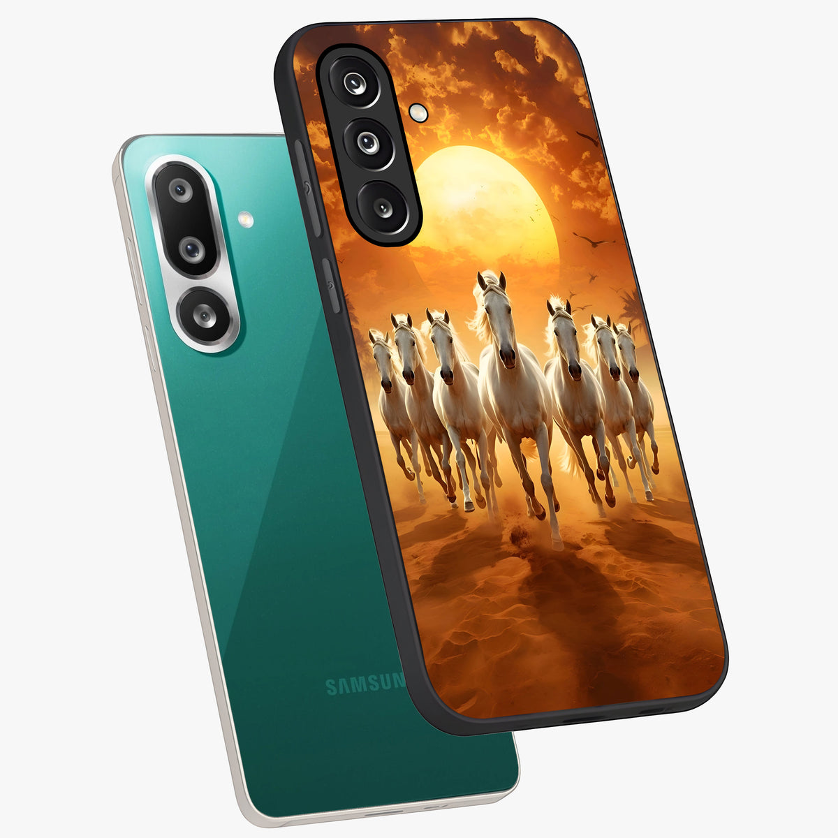 Wild Sunset Majesty Glass Case displayed in angled mockup highlighting vibrant sunset sky design with scenic aesthetic.