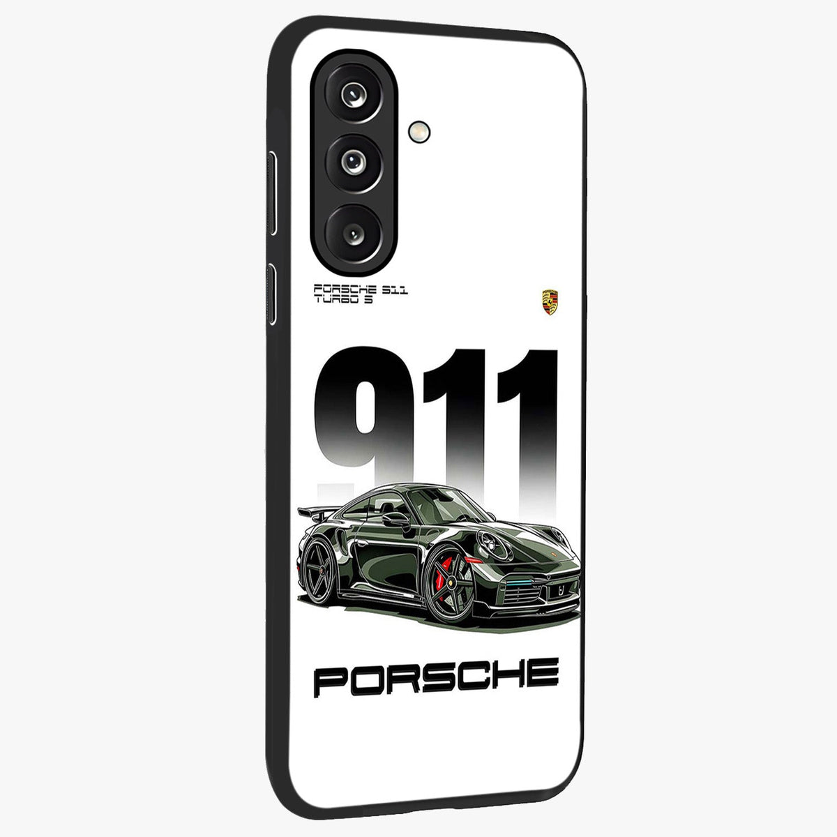 911 Turbo Dominance Glass Case upright perspective showcasing powerful racing design and modern automotive aesthetic.