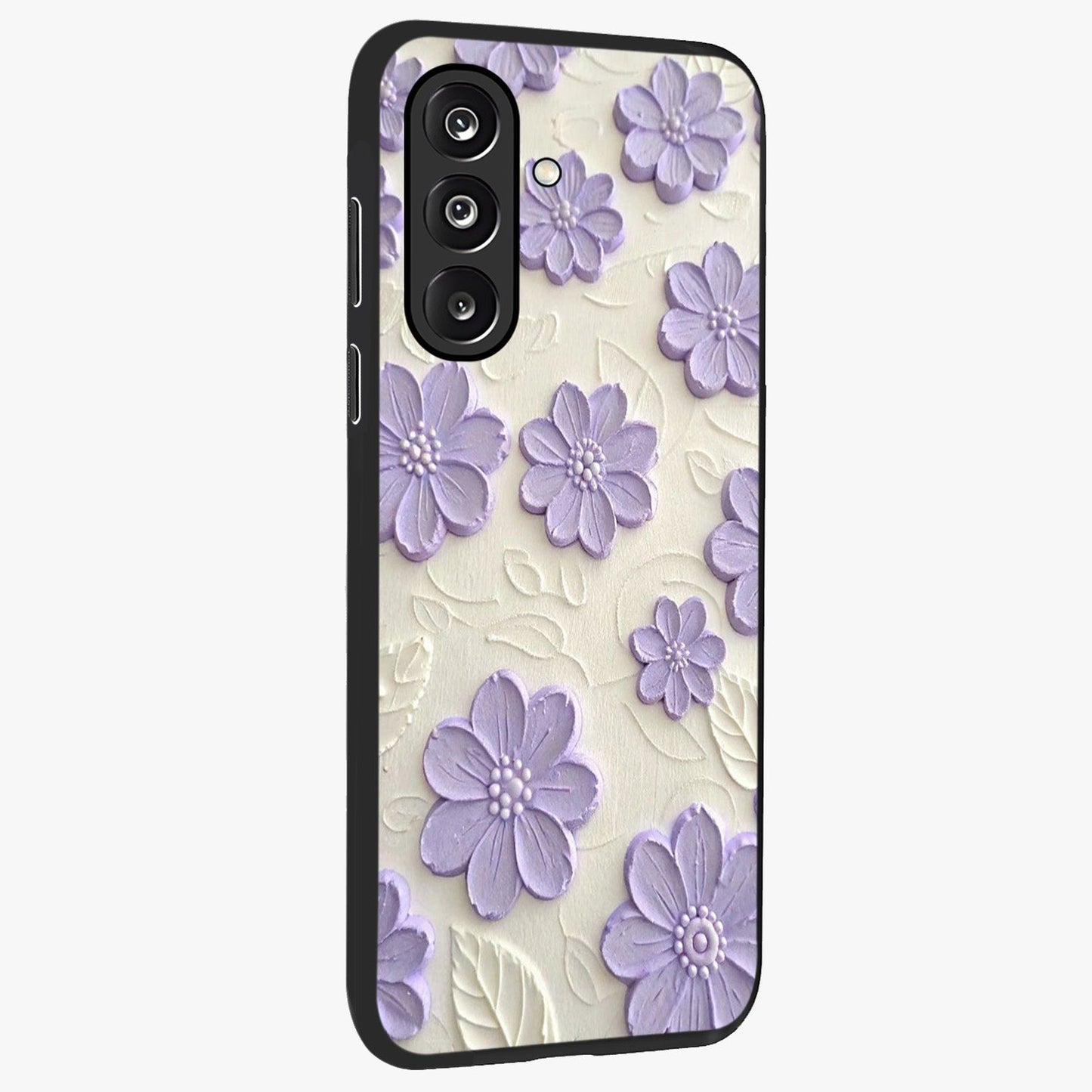 Floral Wall Art With Purple Flowers Glass Case upright view showcasing elegant purple flower artwork with decorative floral theme.