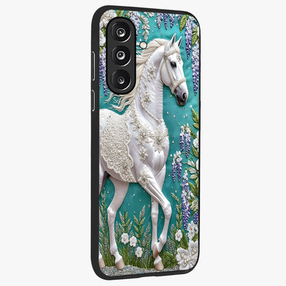 Majestic Floral Stallion Glass Case upright view showcasing dramatic horse artwork with decorative floral theme.