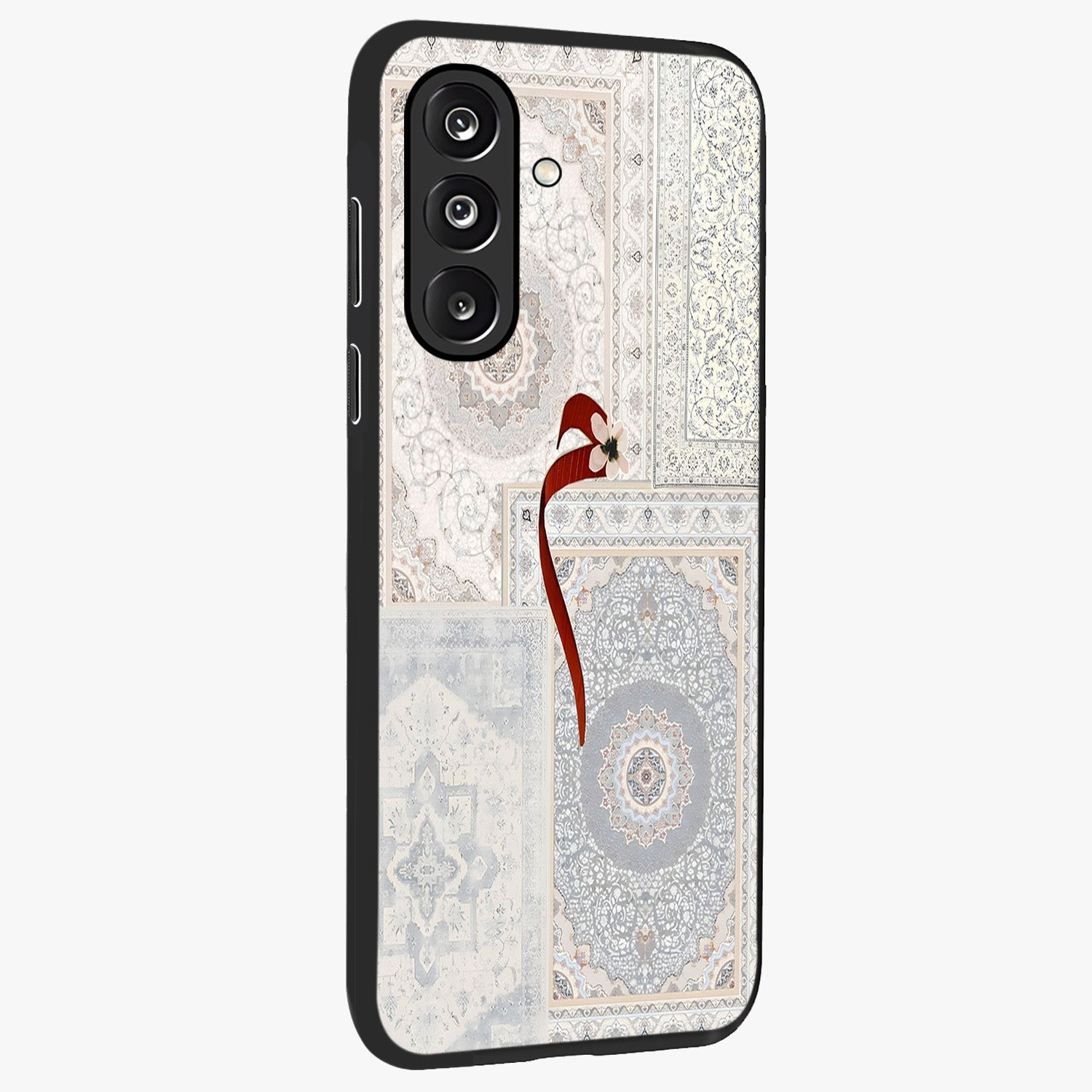 White Aesthetic Bow Glass Case upright view showcasing delicate ribbon bow artwork with cute minimalist theme.