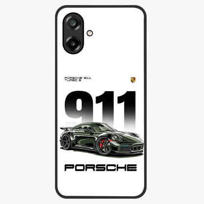 911 Turbo Dominance Glass Case showing clean flat back view with bold 911 sports car artwork and glossy glass finish.
