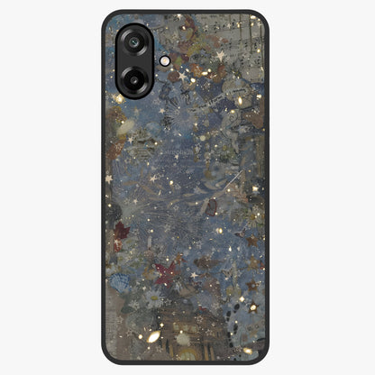 Aesthetic Astrolophia Glass Case showing flat back view with dreamy aesthetic design and glossy glass finish.